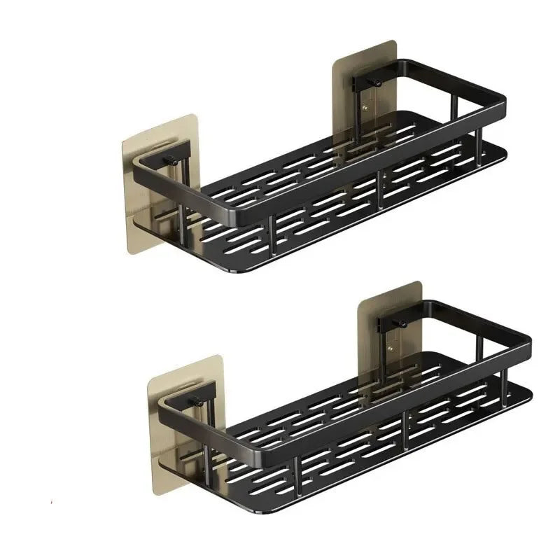 No-Drill Corner Bathroom Shelf – Wall-Mounted Shower Storage Rack