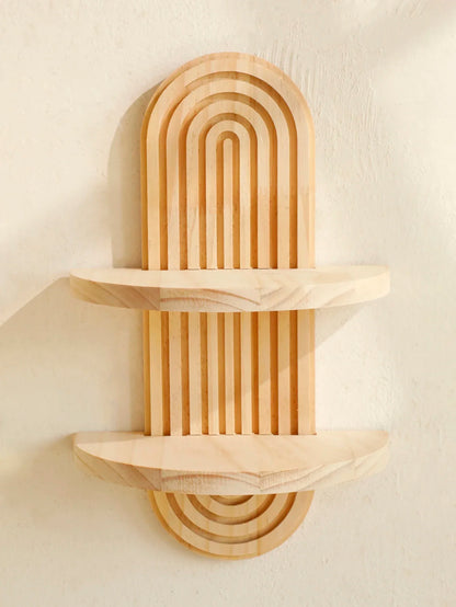 Boho Wall Mounted Wooden Shelves – Modern Display Rack for Living Room