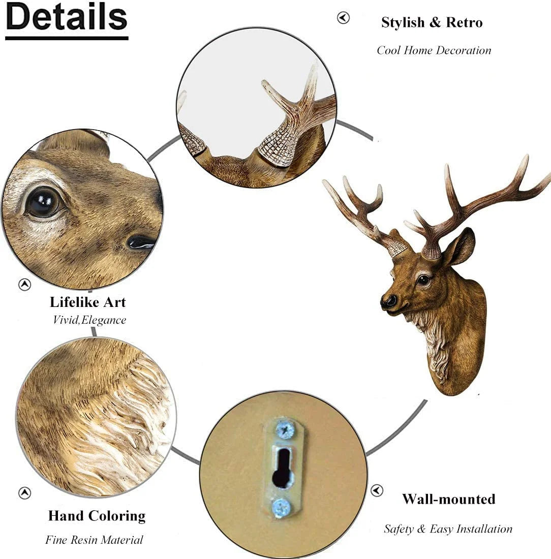 17" Faux Deer Head – Rustic Farmhouse Wall Decor with Antlers