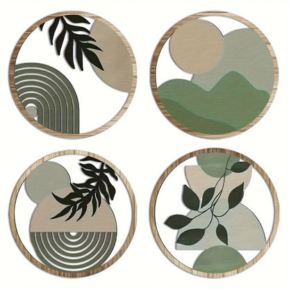 4-Piece Boho Wooden Wall Art – Rustic Farmhouse Hanging Decor
