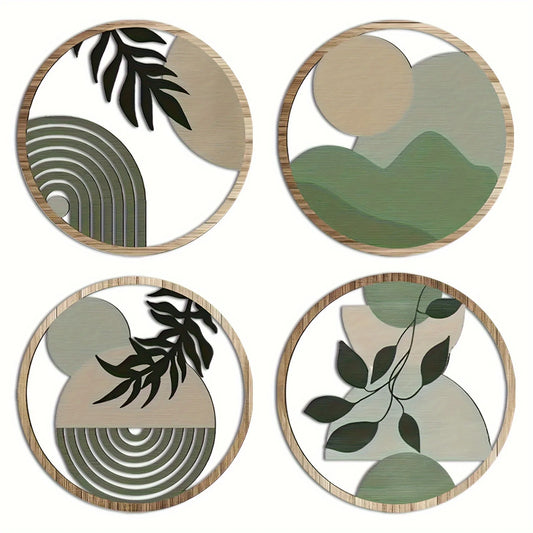4-Piece Boho Wooden Wall Art – Rustic Farmhouse Hanging Decor