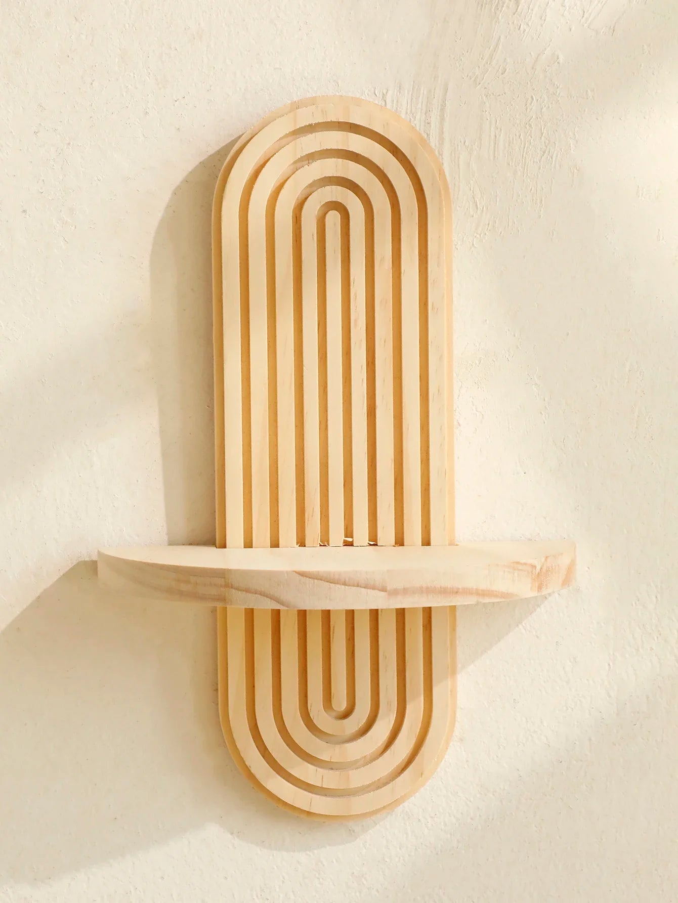 Boho Wall Mounted Wooden Shelves – Modern Display Rack for Living Room