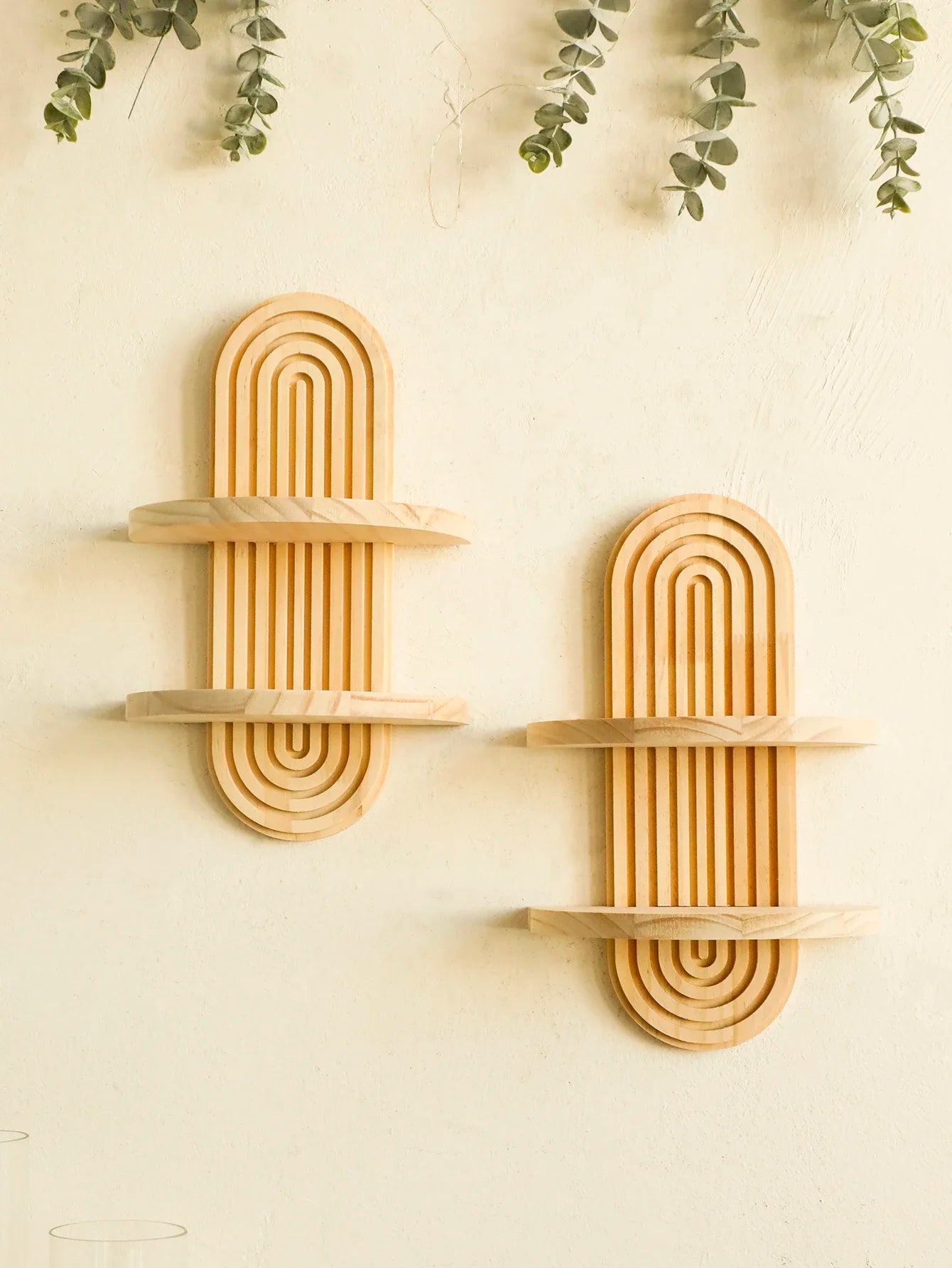 Boho Wall Mounted Wooden Shelves – Modern Display Rack for Living Room