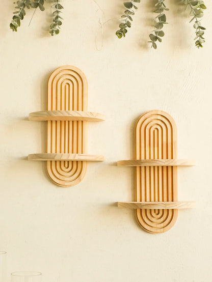Boho Wall Mounted Wooden Shelves – Modern Display Rack for Living Room