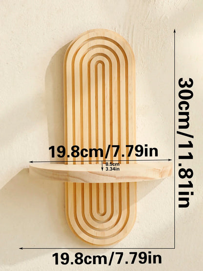 Boho Wall Mounted Wooden Shelves – Modern Display Rack for Living Room