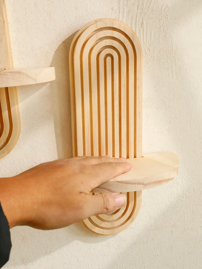 Boho Wall Mounted Wooden Shelves – Modern Display Rack for Living Room