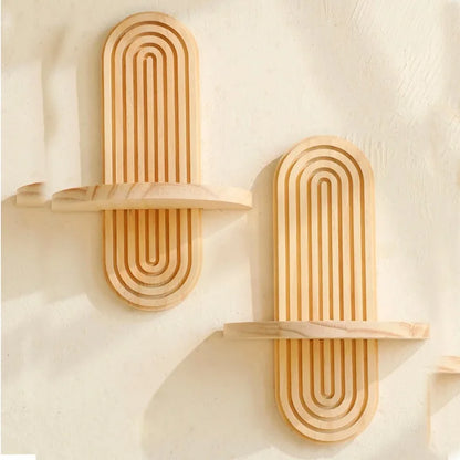 Boho Wall Mounted Wooden Shelves – Modern Display Rack for Living Room