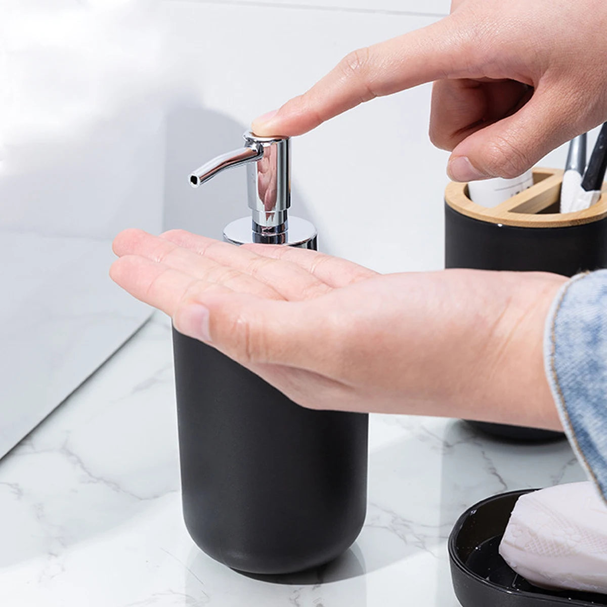 Bathroom Set – Soap Dispenser, Toothbrush Holder & Soap Dish