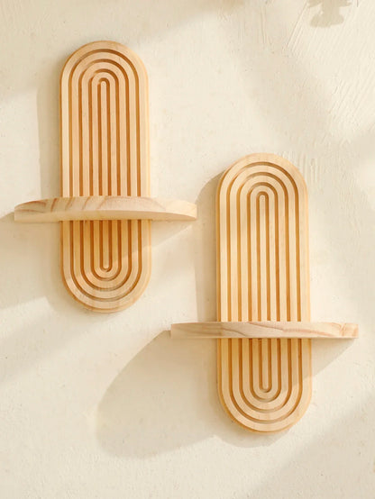 Boho Wall Mounted Wooden Shelves – Modern Display Rack for Living Room