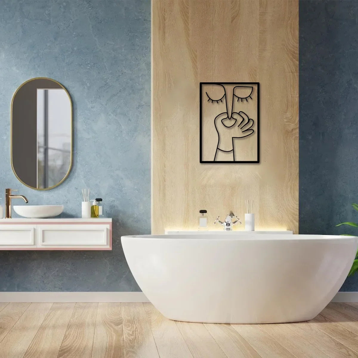 Minimal Line Art – Funny Metal Wall Sign for Bathroom