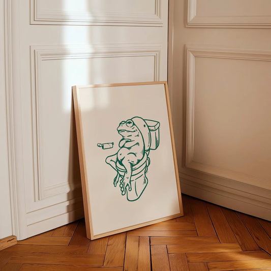 Retro Frog on Toilet Canvas Art
