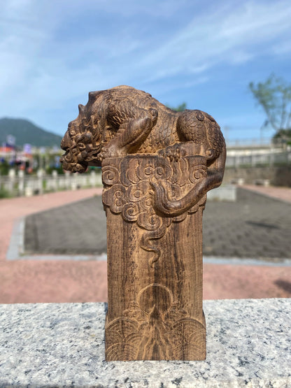 Hand-Carved Mythical Beast – Wooden Vietnamese Wealth Figurine