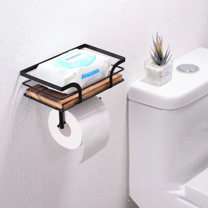 Rustic Farmhouse Bathroom Shelf – Wood & Black Metal Decor